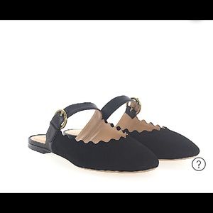 CHLOE Black Lauren Scalloped Sues Mules Flats